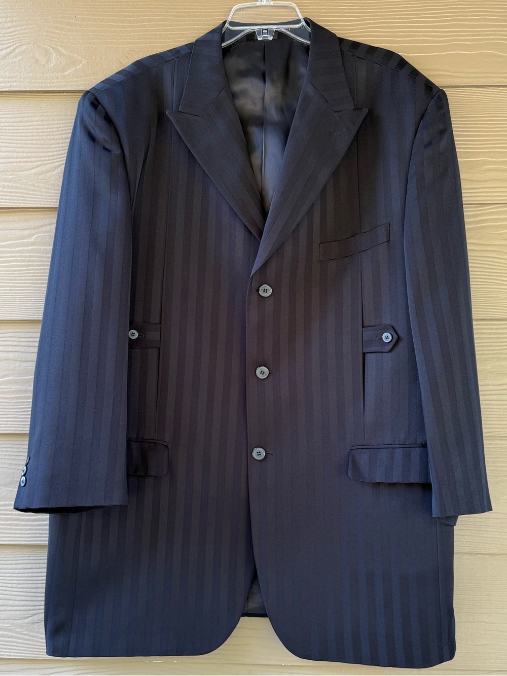 Falcone Luxury Black Shade Strip Polyester Tuxedo Coat Blazer Jacket Size 48L - Picture 4 of 12